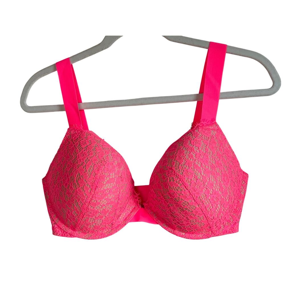Victoria's Secret Very Sexy Push-Up Bra Sz 34DDD Neon Pink Lace